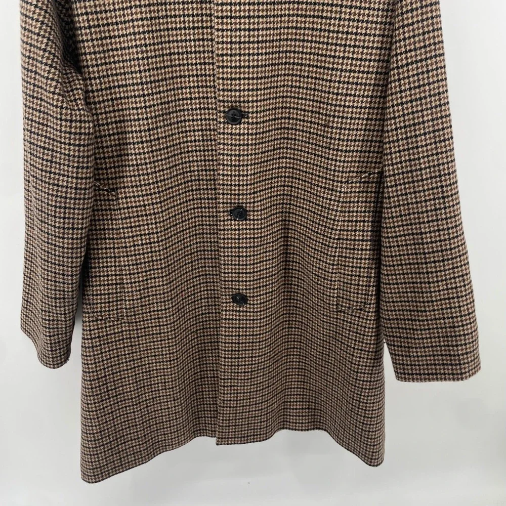 Banana Republic Car Coat Mens XL Brown Houndstooth Epaulet Wool Blend Jacket